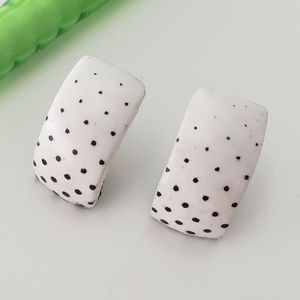 Ombre Black and White Polka Dot Clay Stud Earrings